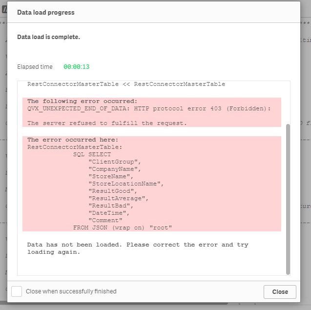 Error HTTP protocol error 403 (Forbidden): The ser - Qlik