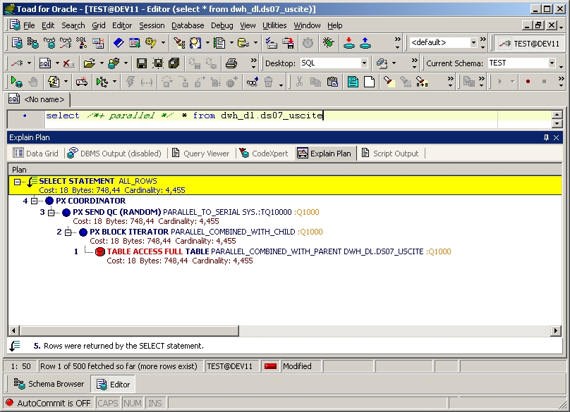 Oracle Delete Parallel Hint Example