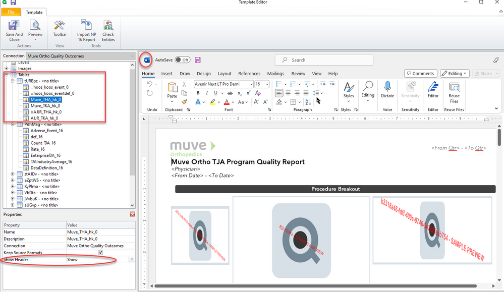 Word template - Show Header Property