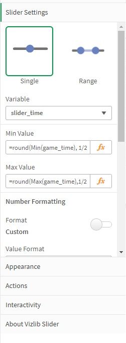 VizLib Slider properties