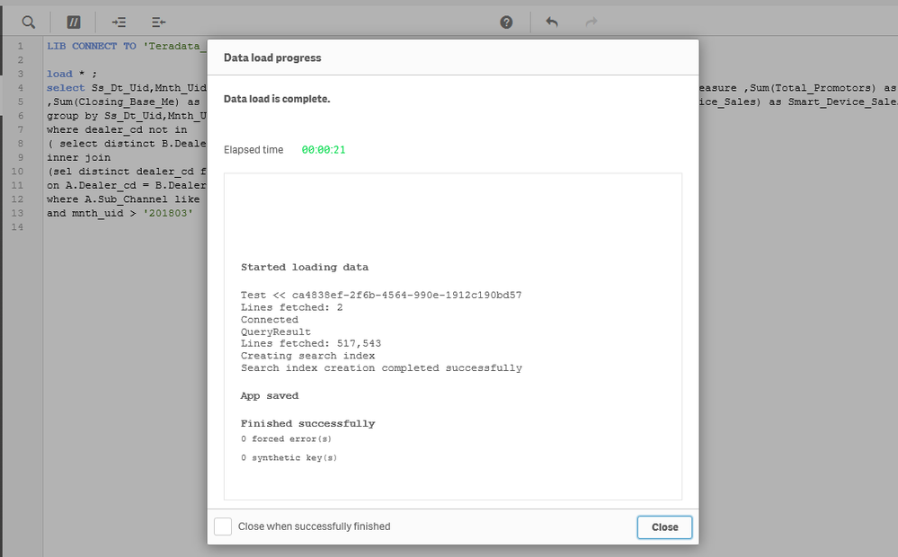 SQL load in Qlik Sense