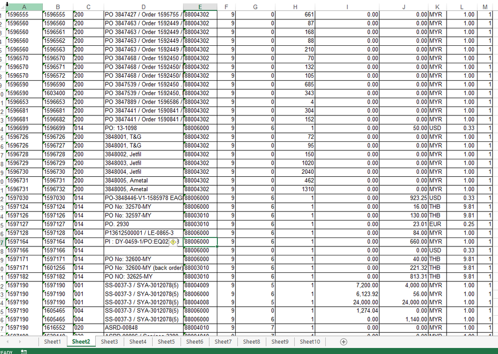 sme structure from Sheet2 onward