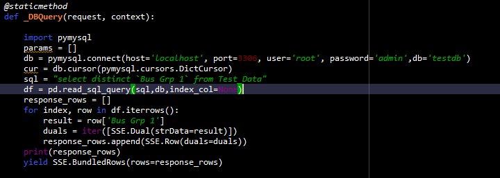 Python Code Extract the data from DB and return to the QlikSense