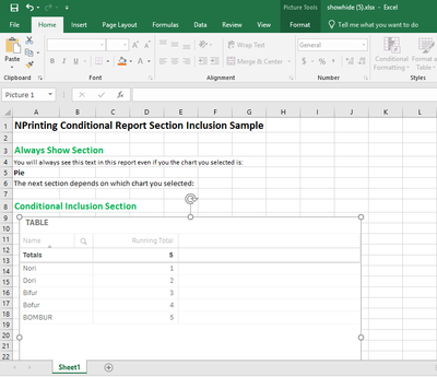 NPrinting Report - Table included