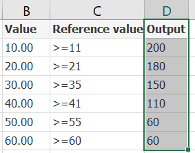 Excel output