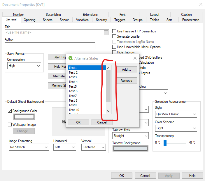 Alternate States dialog w/scrollbar