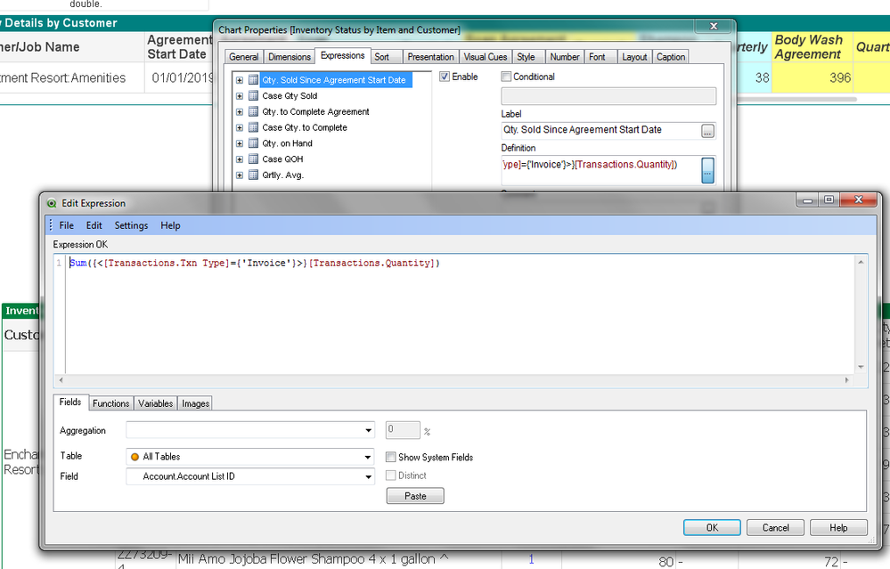 This set analysis gives me the correct qty. invoiced in total.