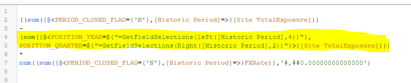 I cannot  ignore selection in Historic Period in the out aggregation as in my subpart of expression (highlighted) my calculation is based on the values  that will be selected from Historic Filter.