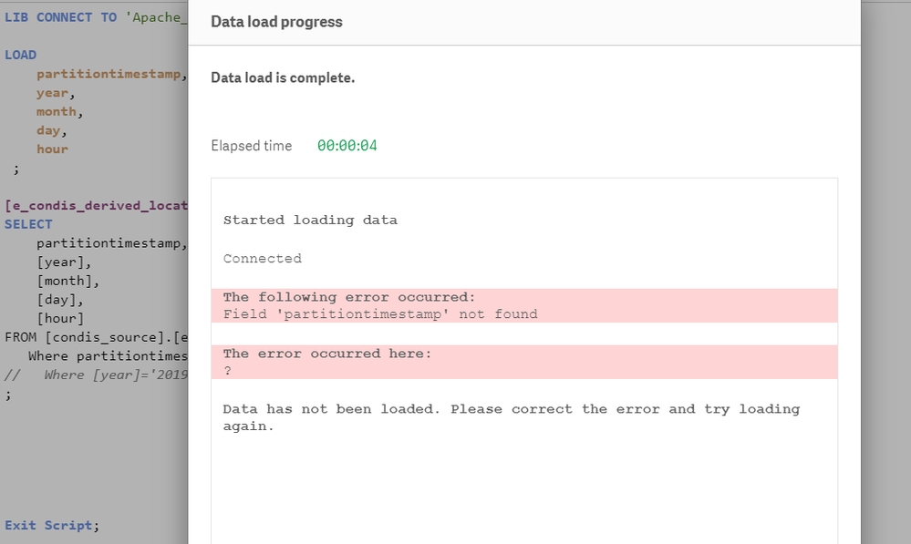 Error when partitiontimestamp has been used in Filter