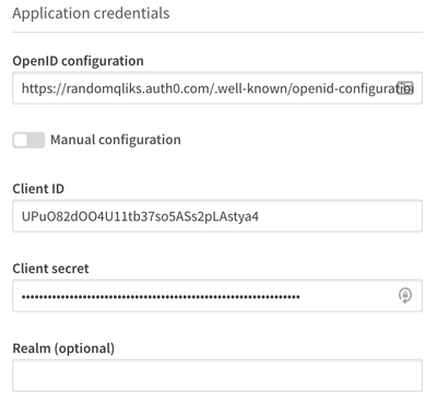 Identity provider configuration application credentials section