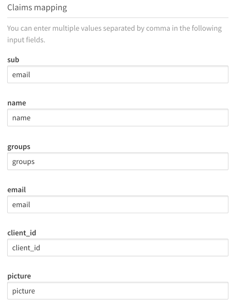 Identity provider configuration claims mapping section