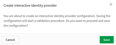 confirm save identity provider configuration