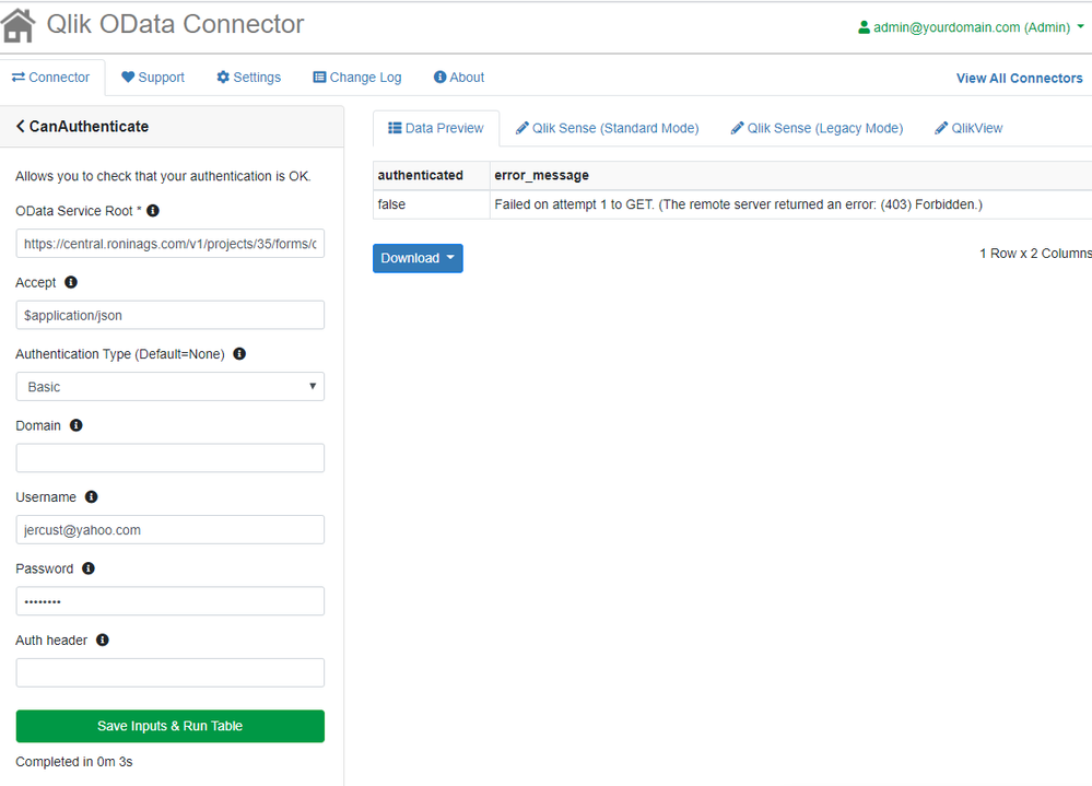 Qlik OData Connector  Authentication