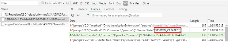 Fig 1 screenshot from Chrome's Developer Tools which allows inspection of the frames of websocket connections