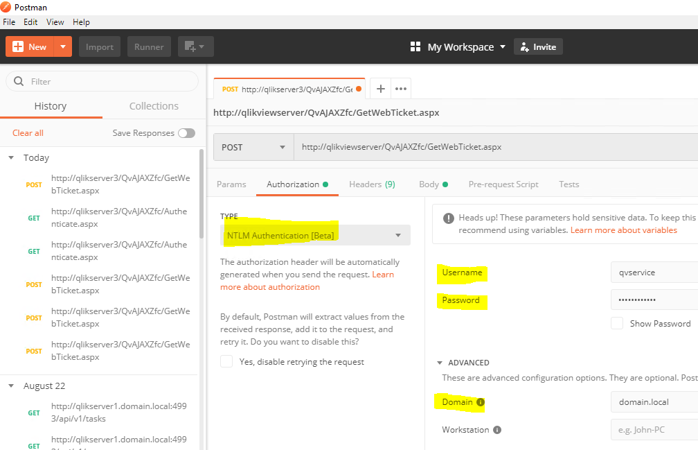 QlikView Server Request a ticket with Postman or Qlik Community