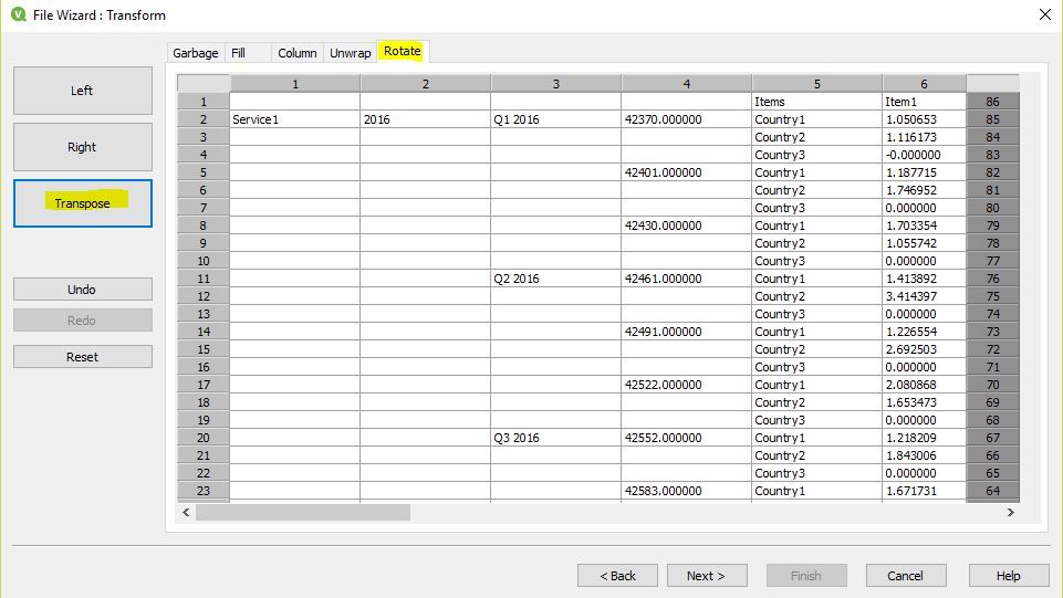 Step 2. Enable transformation step. Transpose table