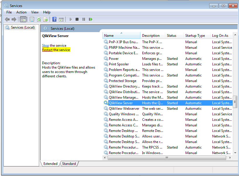 Find and select the QlikView Server and select Restart.png