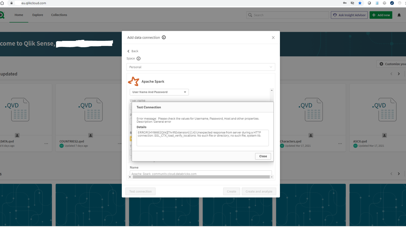 Qlik Sense SAAS Apache Spark connector "Unexpected... - Qlik Community ...