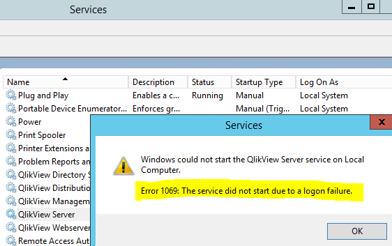 Services not starting with Error 1069: The service... - Qlik Community -  1714797