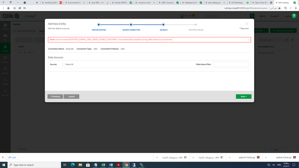 Error! core.error.code.EXCEPTION_DURING_JDBC_BASED_SOURCE_DISCOVERY - Encountered SQL exception during JDBC based source discovery