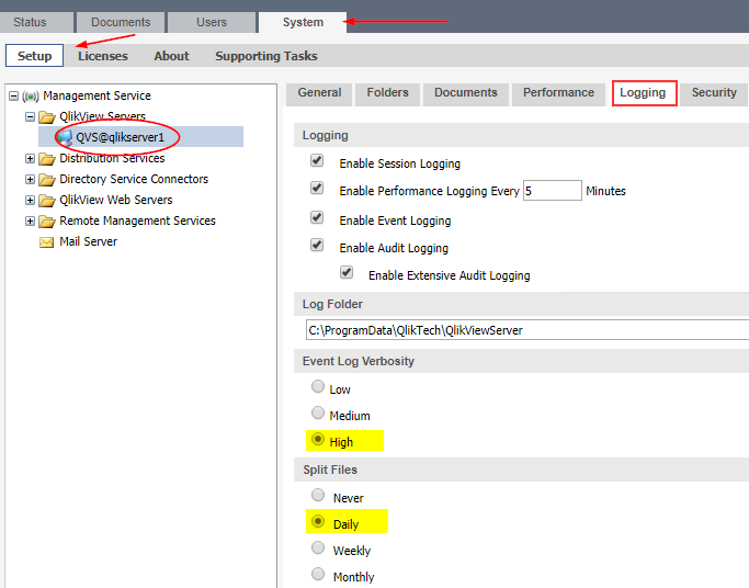 QlikView Server Service logging setup.png