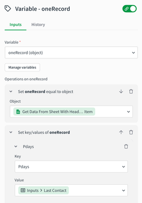 Variable to replace one value in the row from Google Sheet