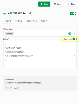 Raw JSON input