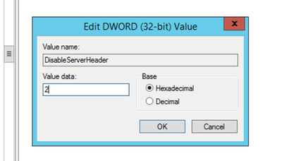 Setting the value of DisableServerHeader to 2