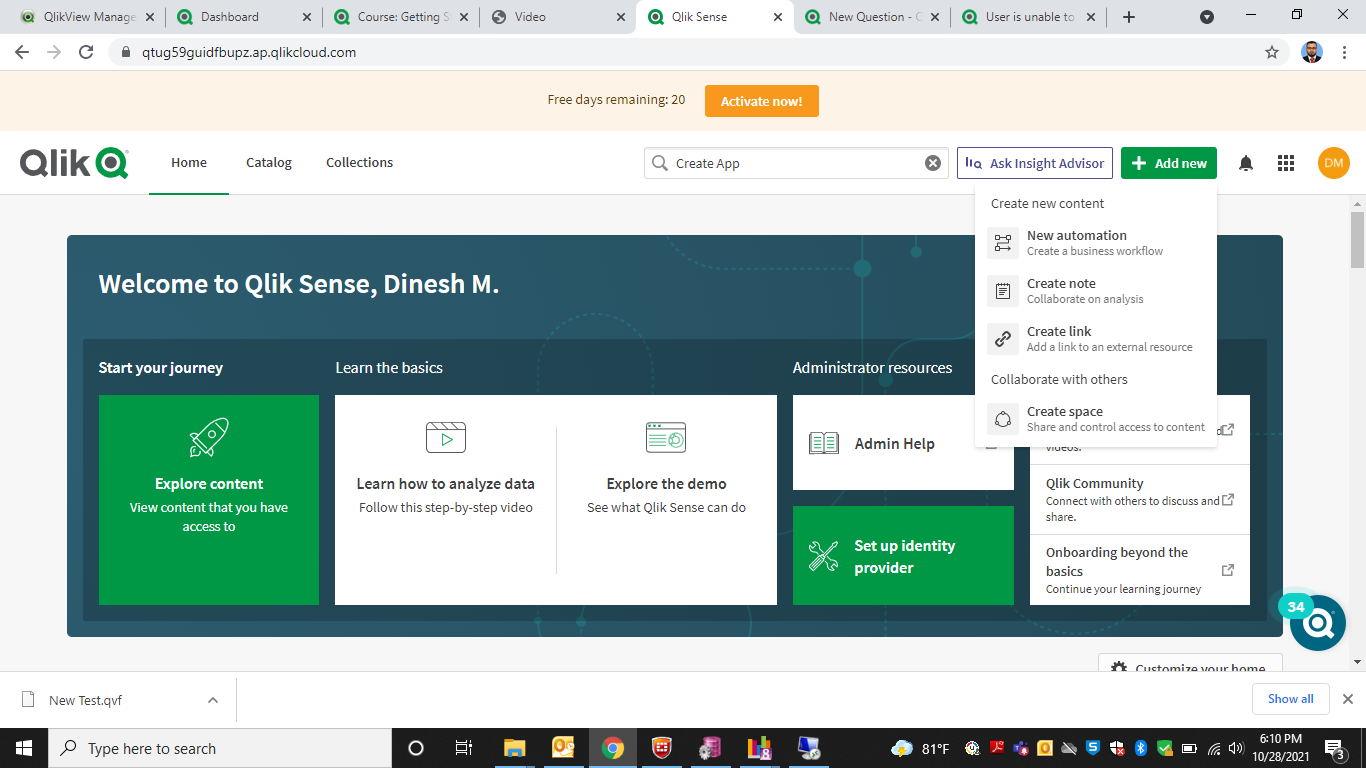 Solved: Unable to create Apps - Qlik Community - 1853094