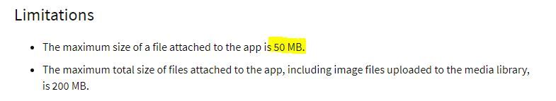 August 2021 product docs - 50 MB file size limit