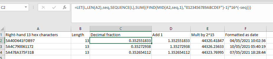 Excell  hex to date