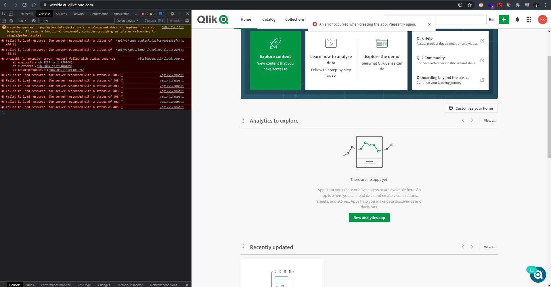 Solved: I can't create a new analytics app in Qlik sense c... - Qlik ...