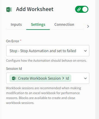 Session id for Microsoft Excel blocks