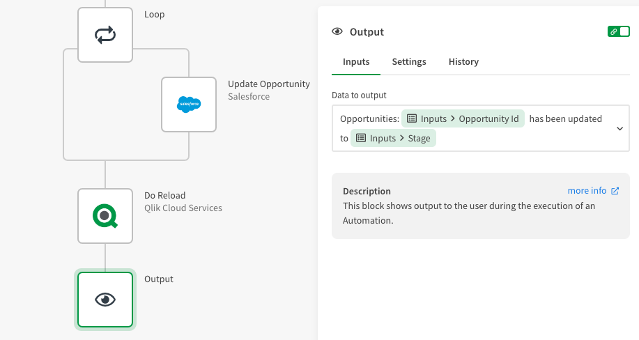 Example using the output block